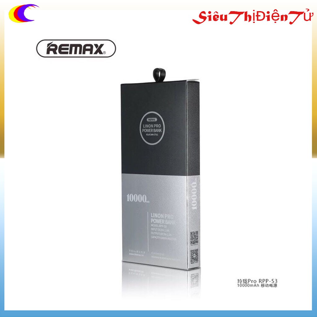 PIN SẠC DỰ PHÒNG REMAX RPP 53 DUNG LƯỢNG 10000mAh có màn hình led hiển thị dung lượng pin 2 cổng ra USB