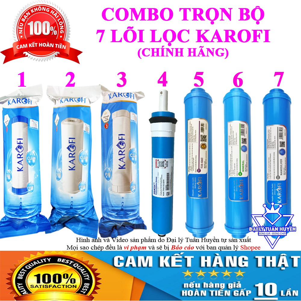 Trọn bộ Combo 7 lõi lọc nước Karofi chính hãng 1234567 - T33, Mineral, Nanosilver