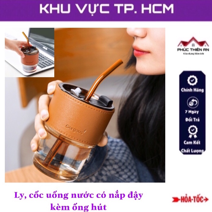 Ly, cốc thuỷ tinh uống nước có ống hút - Sang trọng, siêu bền, tiện dụng