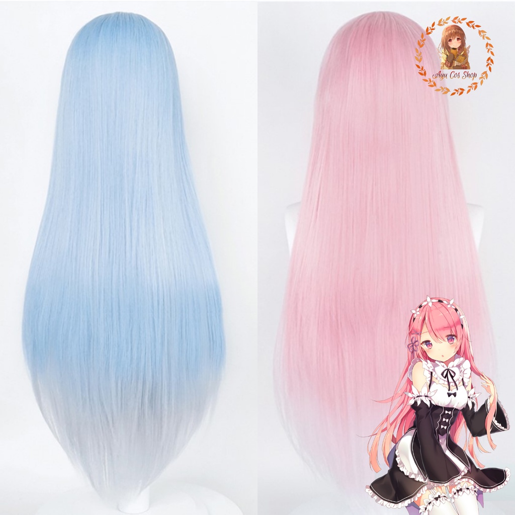 Wig/tóc giả cosplay Rem Ram long hair Re: zero màu hồng xanh