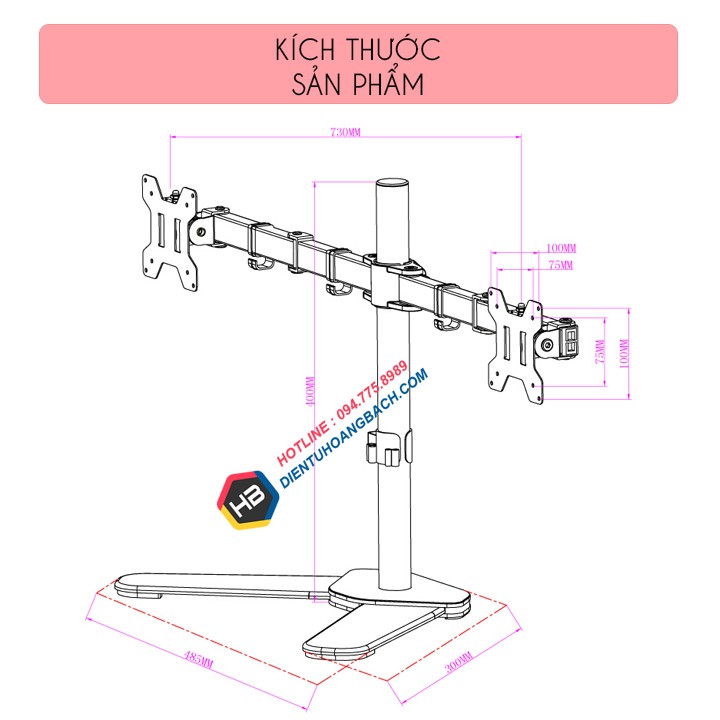 Giá Treo Hai Màn Hình Để Bàn 17 - 27 Inch - M042 Tay Đỡ Hai Màn Hình Để Chân - Xoay 360 Độ Linh Hoạt