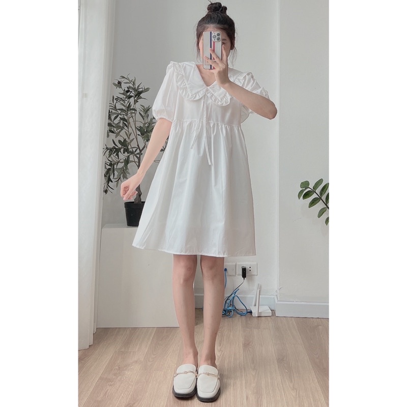 Đầm babydoll Hàn Quốc chất thô cổ bèo dáng xoè