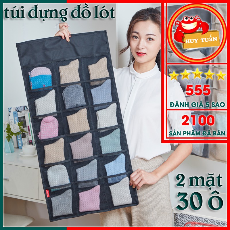 Túi đựng đồ lót có móc treo - túi vải đựng đồ 2 mặt 30 ngăn (MS03)