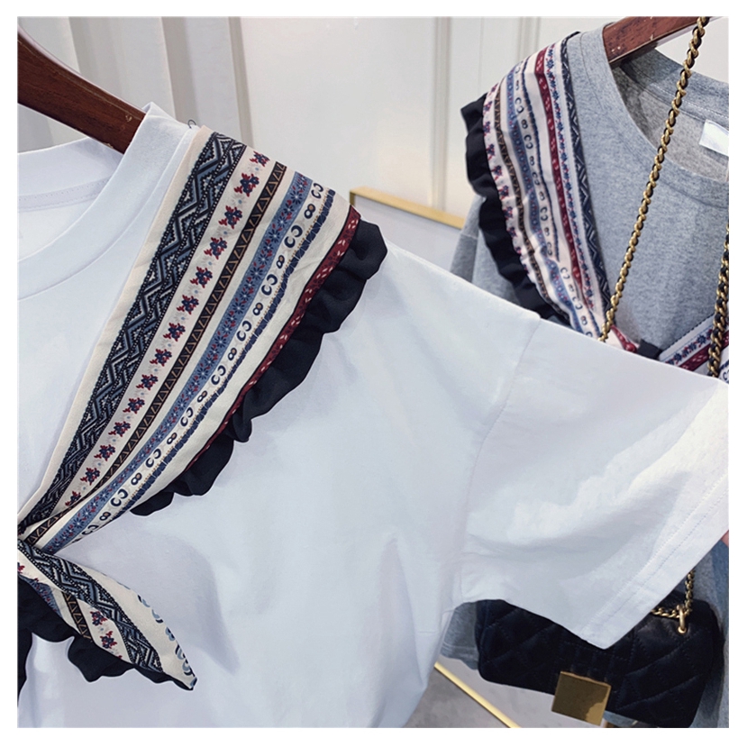 SUXI Áo Thun Tay Ngắn Vải Cotton Phối Dây Thắt Thời Trang Mùa Hè Cho Nữ