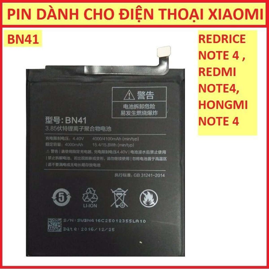 Pin thay thế cho Xiaomi Redmi Note 4 - Chip Helo X20 (BN41) 4000/4100 mAh