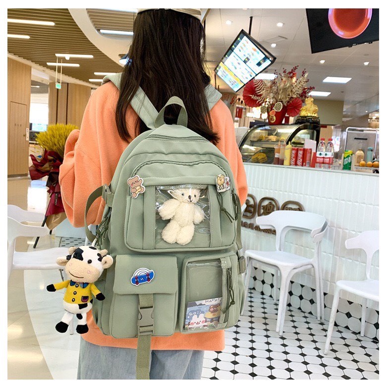 Balo đi học màu pastel nhẹ nhàng xinh xắn phong cách Ulzzang Hàn Quốc-ngăn bóng kính