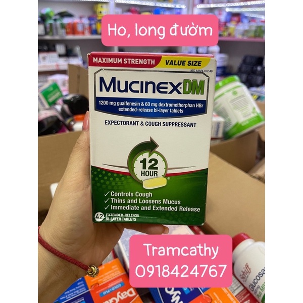 Vên uống giảm ho,long đờm ,Mucinex DM Maximum Strength 14 viên Hỗ trợ giảm nhanh ho và long đờm.
