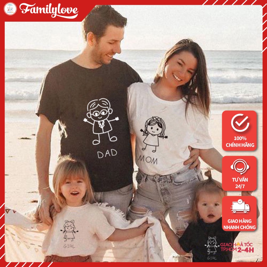 Áo gia đình Familylove -Áo gia đình Họa Tiết Chibi Đáng Yêu Dad,Mom,Girl,Boy chất liệu cotton 100% co giãn