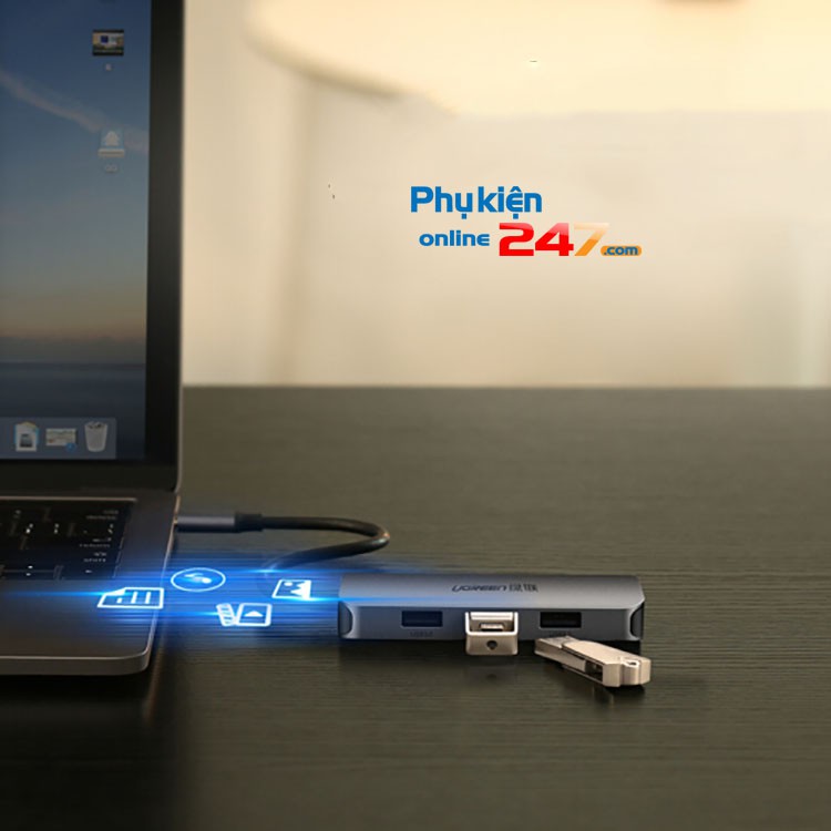 Bộ chuyển đổi USB type C to VGA USB 3.0 kèm cổng sạc cho máy