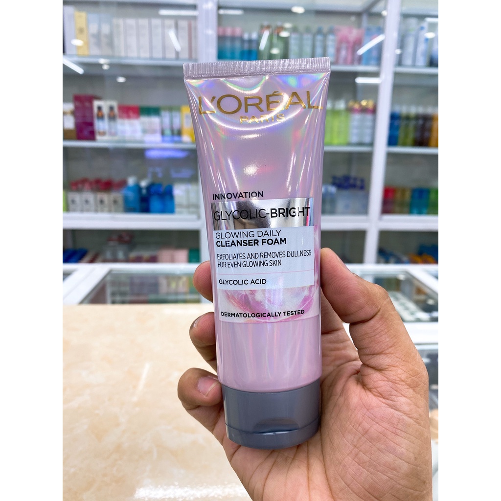 Sữa Rửa Mặt Sáng Da L'Oreal Paris Glycolic Bright Glowing Daily Cleanser Foam 100ml Chính Hãng Công Ty