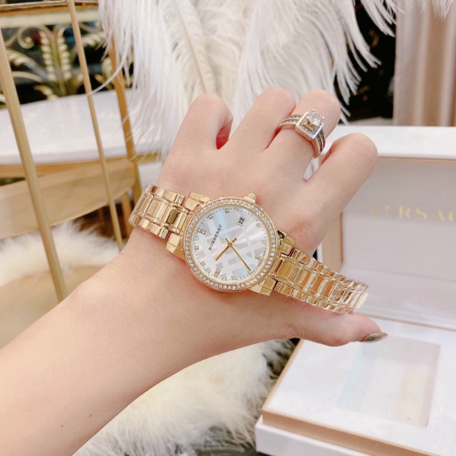 Đồng Hồ Thời Trang Nữ Đeo Tay Burberry FullBox - Đồng Hồ Nữ Cao Cấp dây thép không gỉ viền kim loạ chống nước hàng đẹp