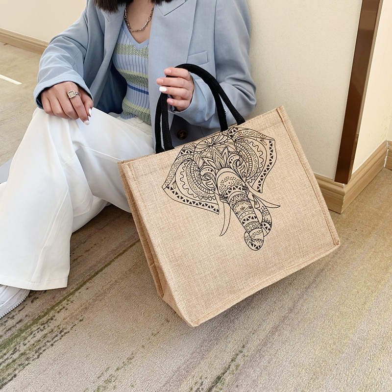 PVN47445 Túi Cói In Hình Voi Giá Rẻ