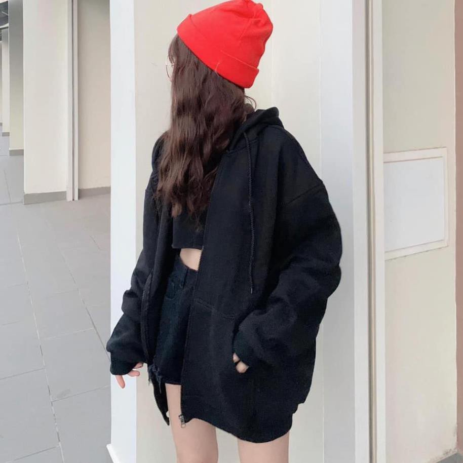 Áo khoác nỉ hoodie trơn Unisex - Thun tay dài form rộng có mũ dáng suông basic ulzzang nam nữ HOT