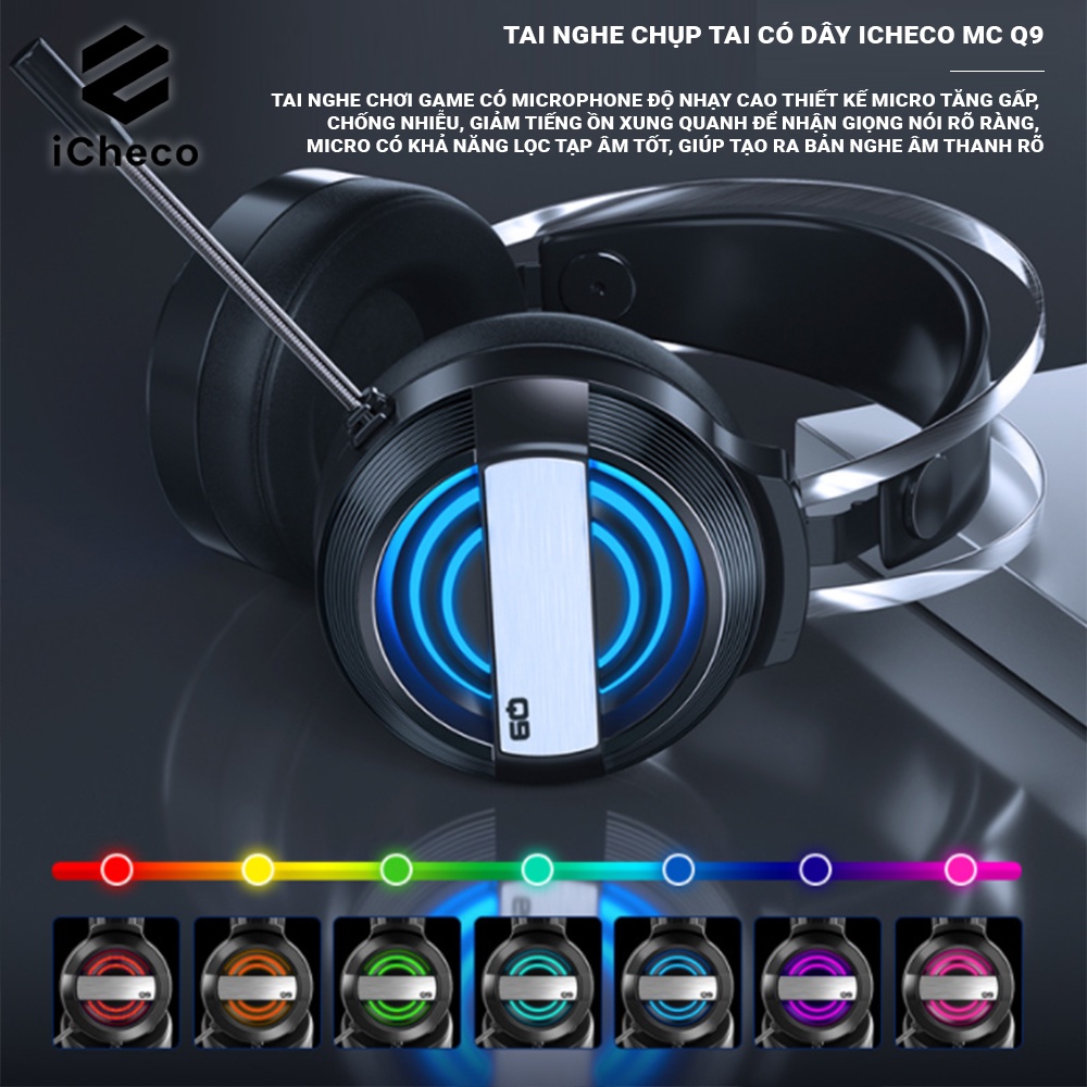 Tai nghe chụp tai gaming ICHECO TWI09 headphone có dây và mic cho game thủ