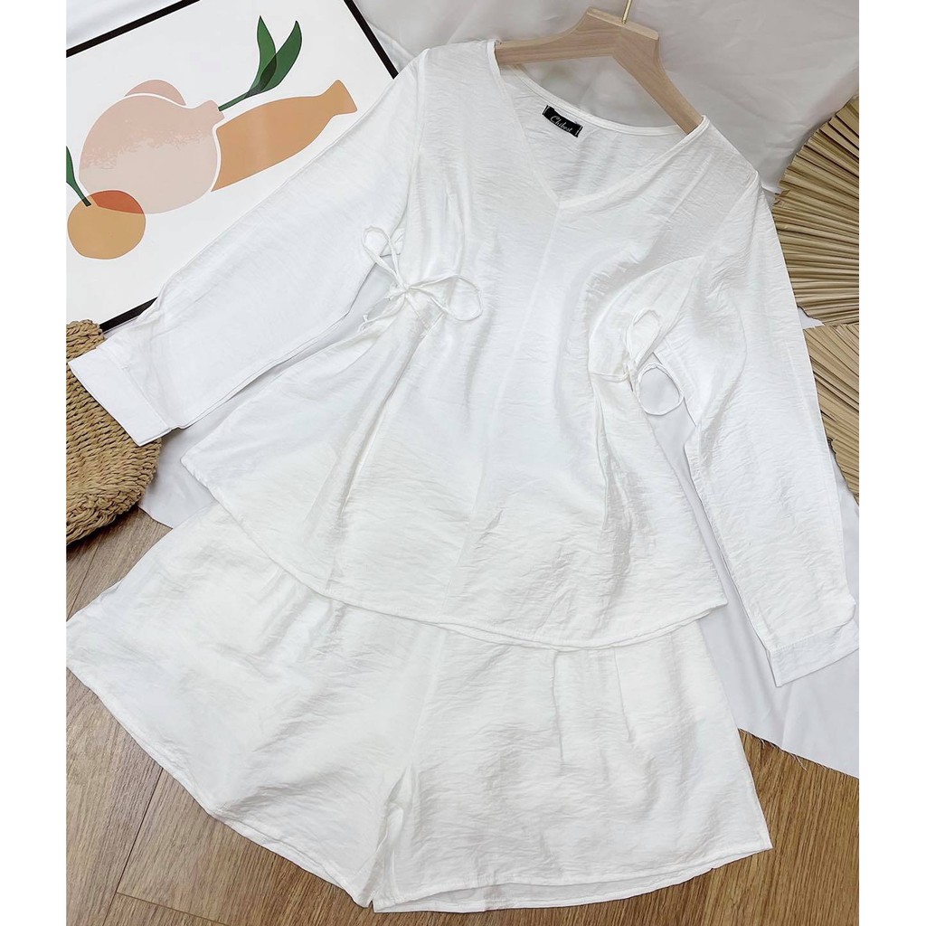 (MẪU MỚI-FREESHIP) SET QUẦN SHORT+ ÁO CỔ V THẮT EO❤️CHIBEST_SSA51