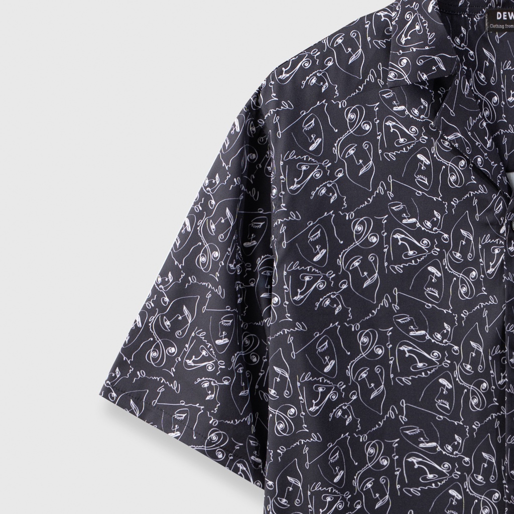 Áo sơ mi nam ngắn tay DEWE, vải lụa nhập khẩu chống nhăn thoáng mát,họa tiết Chữ Trắng - DEWE Cuban Shirt