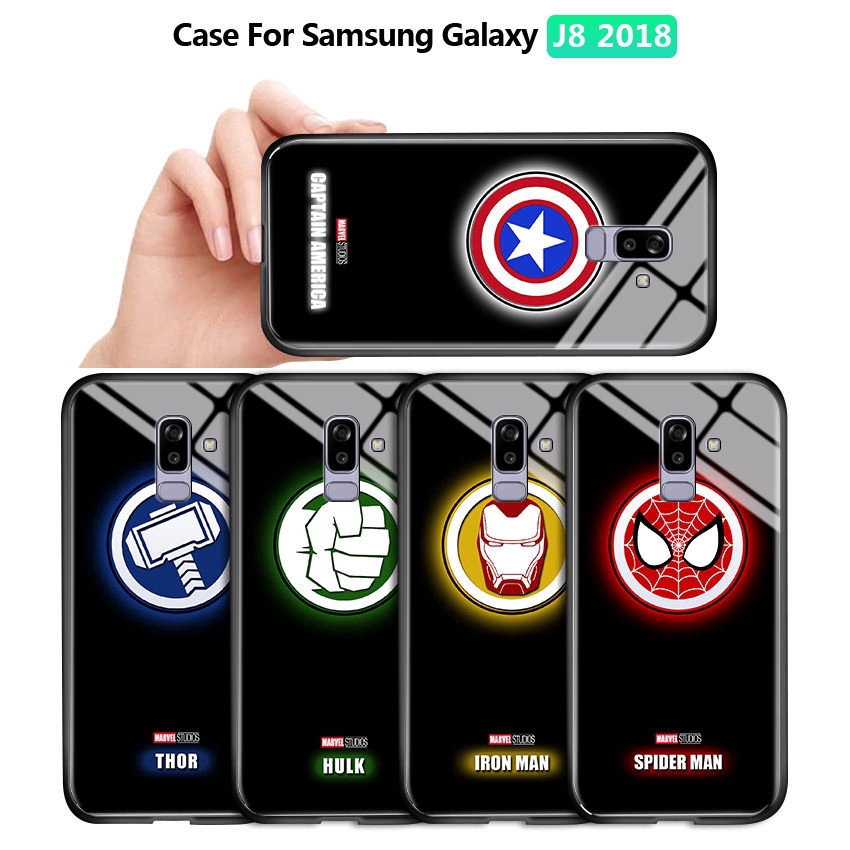 Ốp điện thoại kính dạ quang hình Marvel cho Samsung Galaxy J5 J6 2015 2016 2017 Plus 2018 PRO J6+ Prime J5008 J5009 J600 Casing