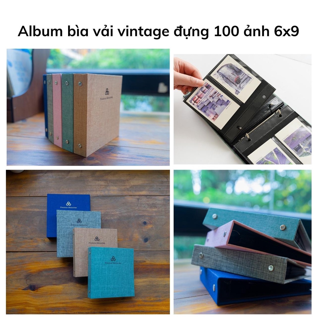 Album ảnh 6x9 để 100 tấm hoặc 50 tấm 9x12 bìa nhựa trong suốt  hoặc bìa vải vintage binder đựng card tại Tú Vy Studi