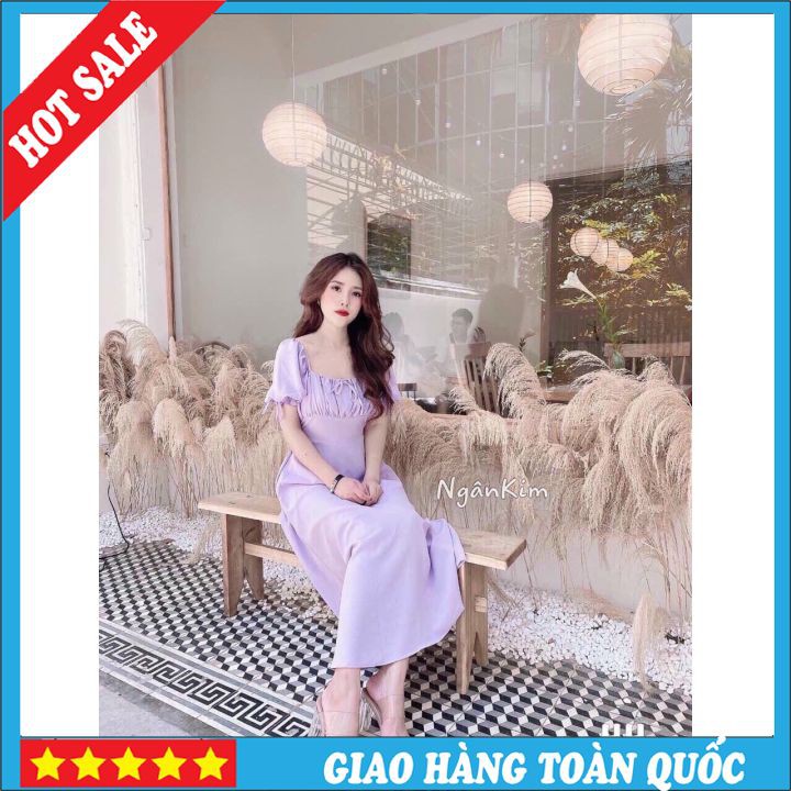Đầm váy nữ màu tím đi chơi du lịch đám cưới tay nơ MTP xinh xắn