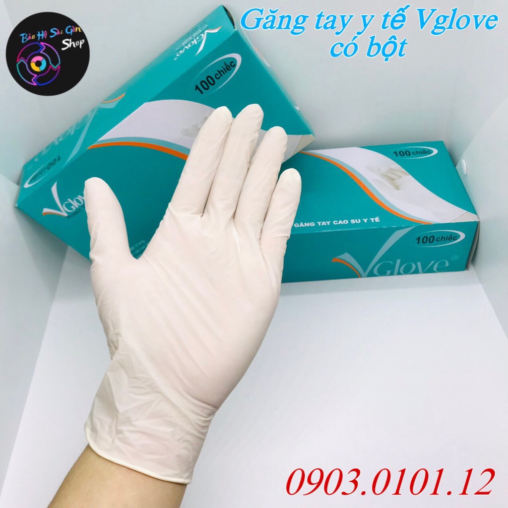 Găng tay y tế Vglove chính hãng (hộp 100 cái), bao tay y tế không bột và có bột