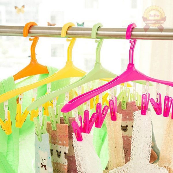 Móc phơi quần áo kèm 8 móc kẹp tất đồ sơ sinh cho bé đa năng tongkhogiaxuonghn