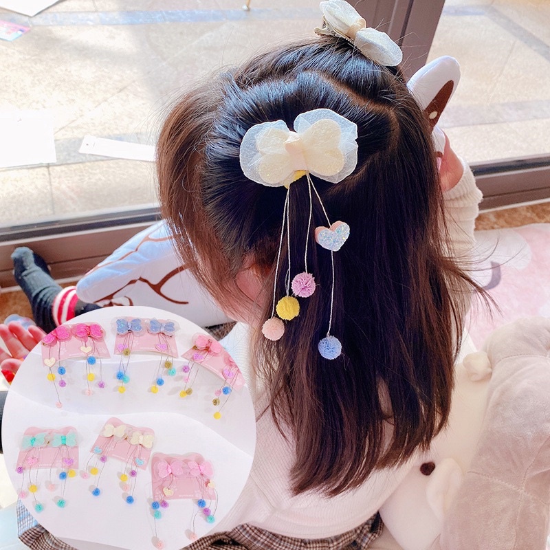 Set 2 Kẹp Tóc Tua Rua Đính Kim Sa Thời Trang Cho Bé Gái