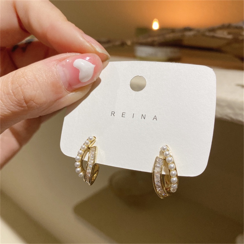 Bông Tai Mạ Bạc Hai Lớp Đính Ngọc Trai Nhân Tạo 2022