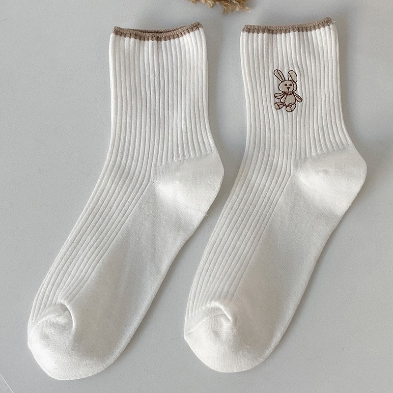 Tất Cổ Vừa Viền Nâu Thỏ Cho Nữ ERASHOP 079500 - Phù Hợp Mang Sneaker, Vải Co Giãn 4 Chiều, Màu Đơn Giản, Rẻ Đẹp