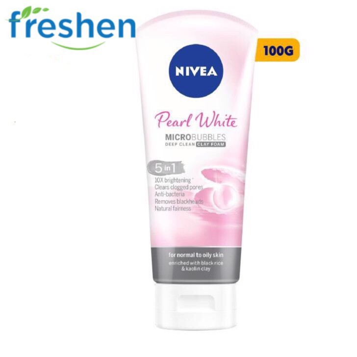 Sữa rửa mặt NIVEA Pearl White Đất Sét giúp trắng da ngọc trai