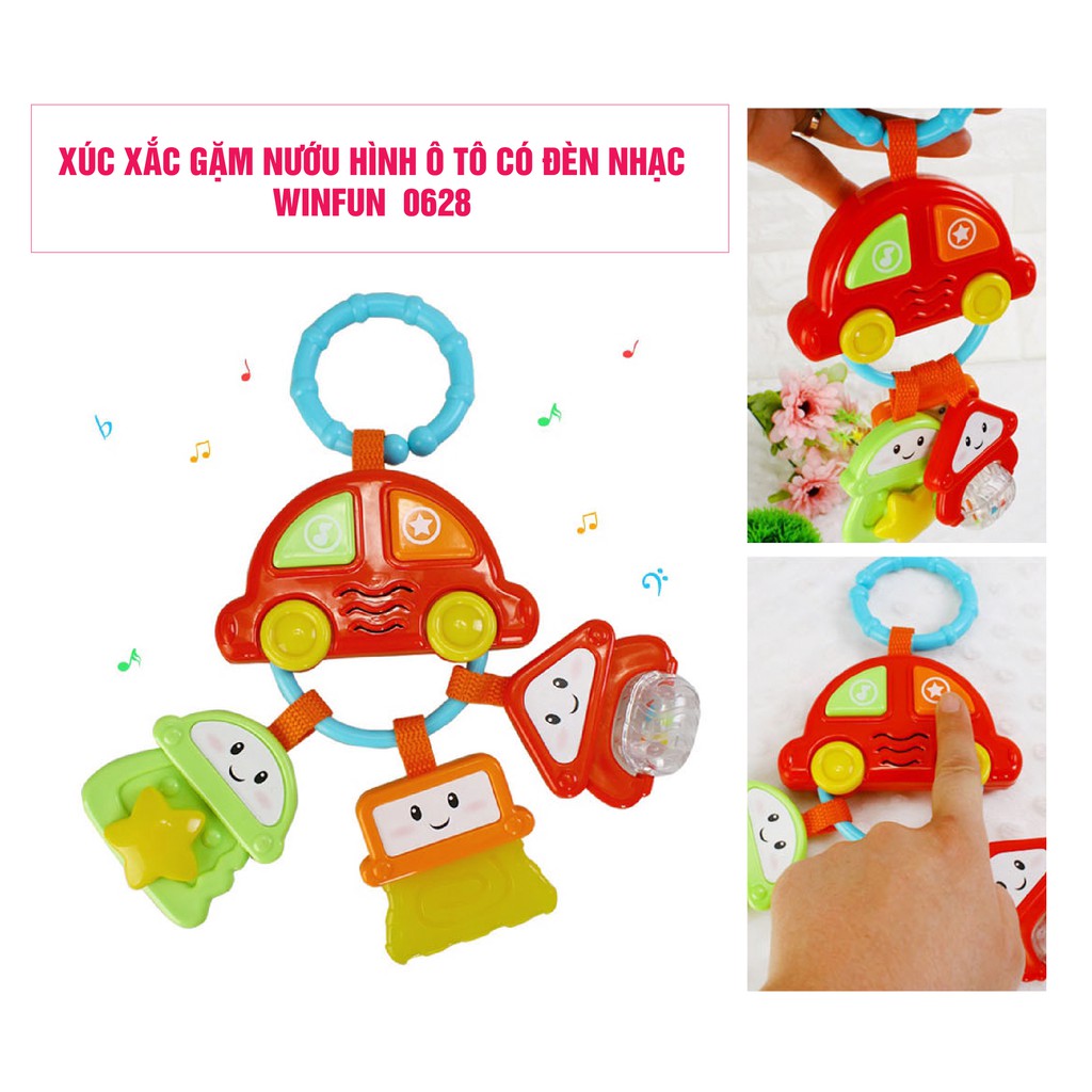 Xúc xắc gặm nướu hình ô tô có nhạc WINFUN  0628 -  treo xe đẩy, nôi cũi của bé - đồ chơi cho bé từ 0 tới 12 tháng