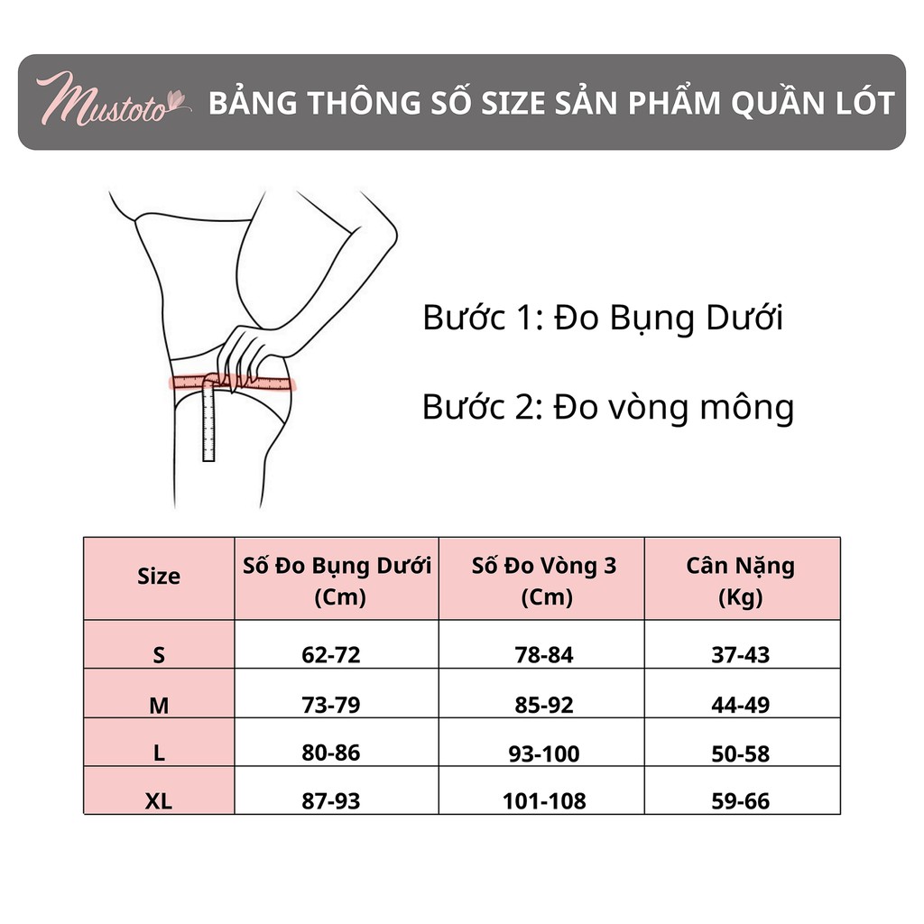 Quần Lót Nữ Cotton Organic Cao Cấp Hoạ Tiết Lưng Vừa Phối Ren Carnation (Mustoto MQ12)