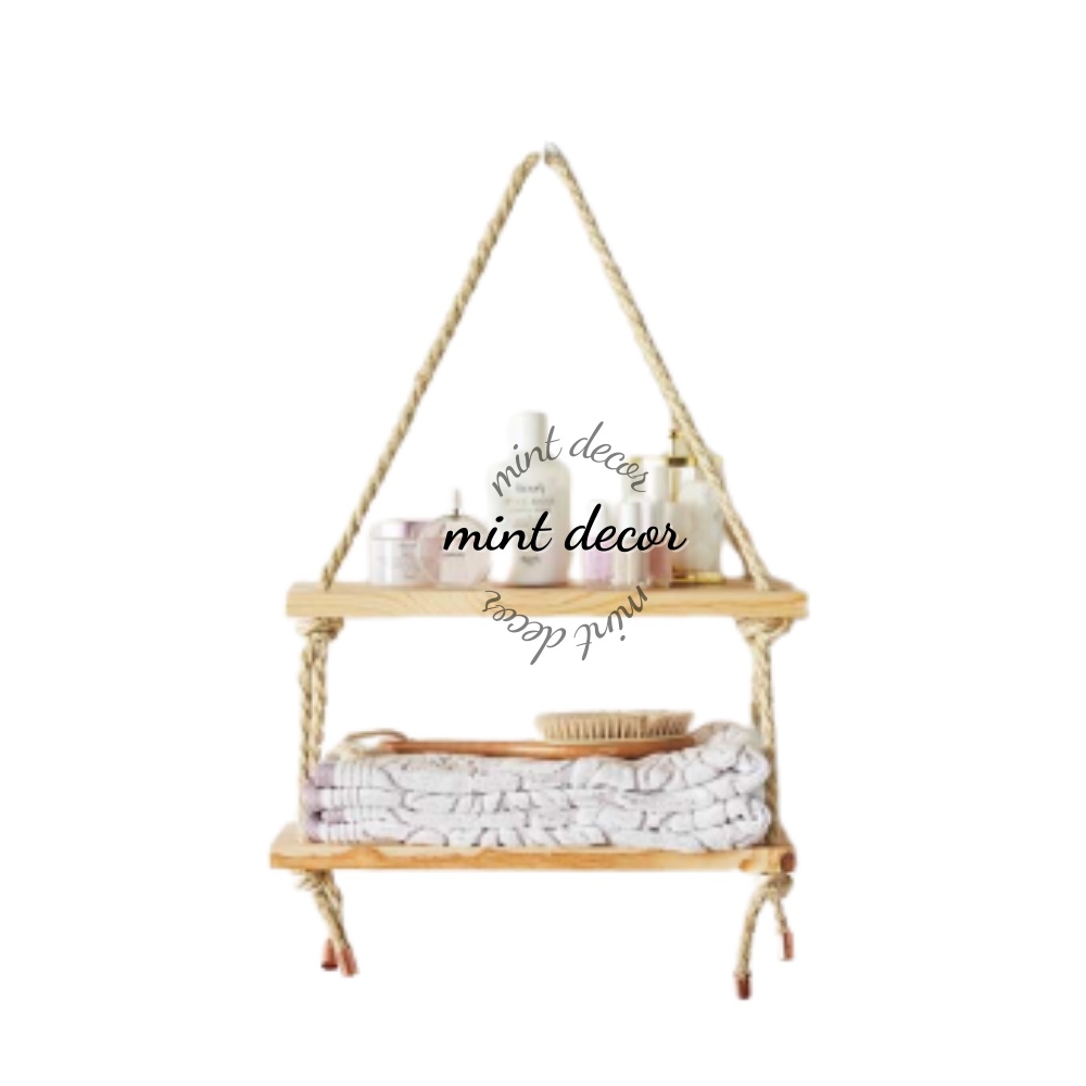 Kệ gỗ trang trí dây thừng treo tường phòng khách ban công 1 thanh