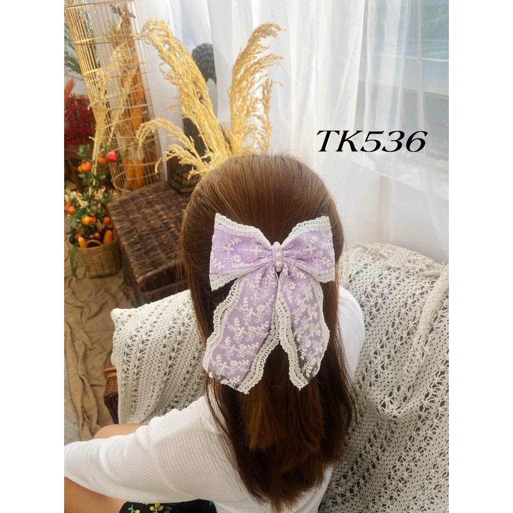 KẸP TÓC ĐÍNH NƠ LỤA REN - HÀNG THIẾT KẾ CAO CẤP