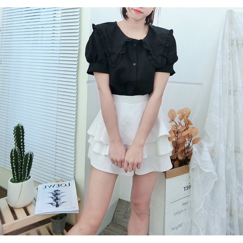 Áo Kiểu Ngắn Tay Chất Đũi Cổ Bèo Chữ V16