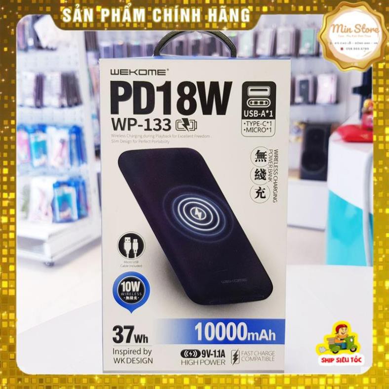 Sạc dự phòng kiêm sạc không dây Dung lượng 10000mAh  WP-133 Cao Cấp, Giá Hấp Dẫn