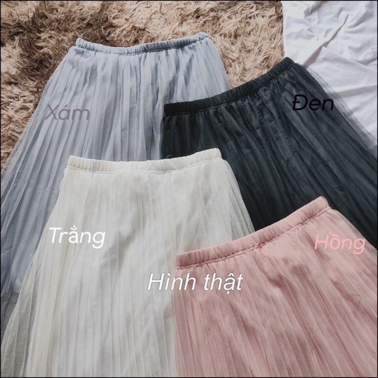 Chân váy lưới dập ly midi lưng thun - A0U