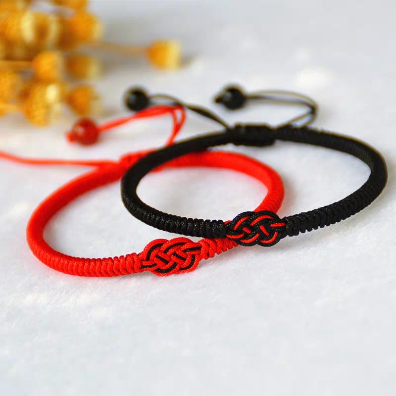 [Ready Stock] National Style Black Red String Couple Bracelet/Classic Braided Lucky Knots Hand Rope for Women Men Jewelry Best Gift