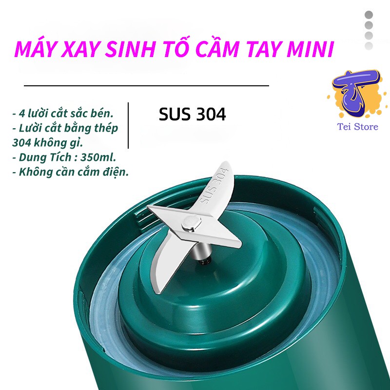 Máy Xay Sinh Tố Cầm Tay Mini 4 Lưỡi Đa Năng 350ML - Xay đá, Thịt - Tei Store