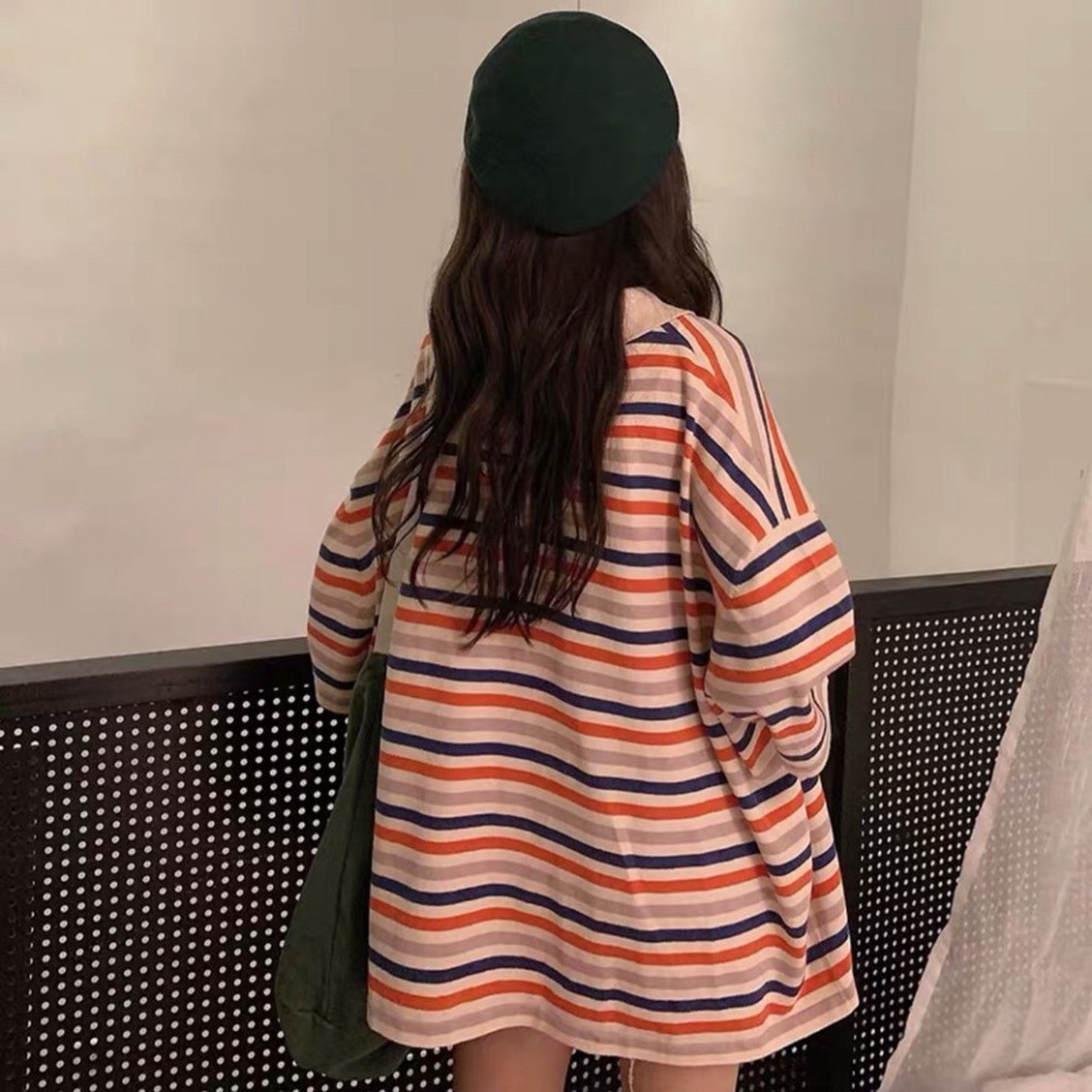 Áo Phông Polo Kẻ Sọc Hồng Unisex 🦋 Áo Thun Cổ Bẻ Tay Lỡ Dáng Rộng
