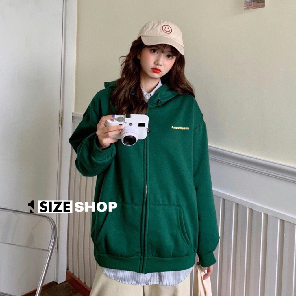 Áo khoác hoodie form rộng phối họa tiết ANESTHESIA chất nỉ ngoại phong cách Hàn Quốc 1sizeshop