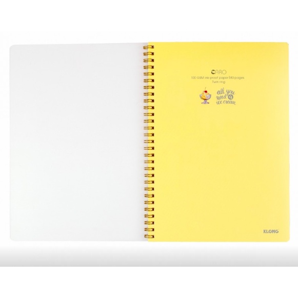 Tập Vở caro lò xo Klong size B5 80 trang MS 574 , sổ caro Klong 80 trang lò xo kép bìa nhựa trong PP màu Pastel cute
