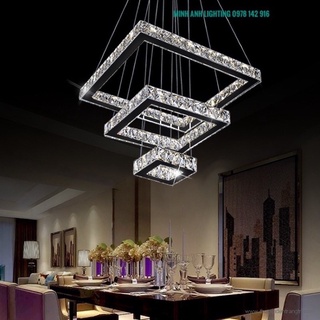 Đèn Thả Pha Lê Hình Vuông Led 3 Chế Độ Màu Trang Trí Phòng Khách Minh Anh