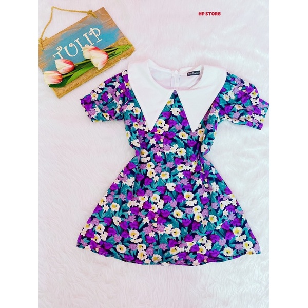 💜 Đầm Hoa 15-17Kg Aline Hoa Tím Cổ Kiểu Bé Gái Chất Đẹp 💜