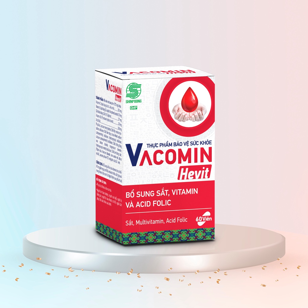 Viên Uống SHINPOONG VACOMIN HEVIT Bổ Sung Sắt, Vitamin Tổng Hợp C, E, B6 &amp; Acid Folic Ngừa Thiếu Máu- 60 Viên