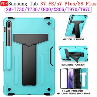 Ốp Máy Tính Bảng Bằng PC Silicon Chống Sốc Chống Rơi Kèm Giá Đỡ Cho Samsung Tab S7 FE T730 T735 T736 T733 S8 Plus X800 X806 S7 Plus T970 T975 12.4 inch