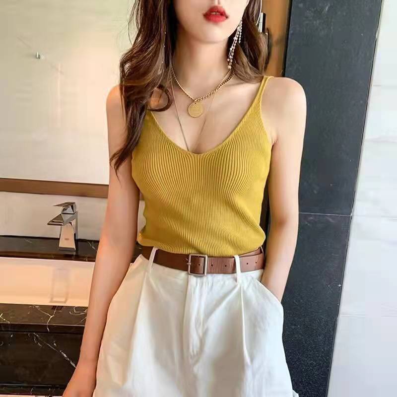 Áo Dệt Kim Hai Dây Cổ Chữ V Thời Trang Cho Nữ