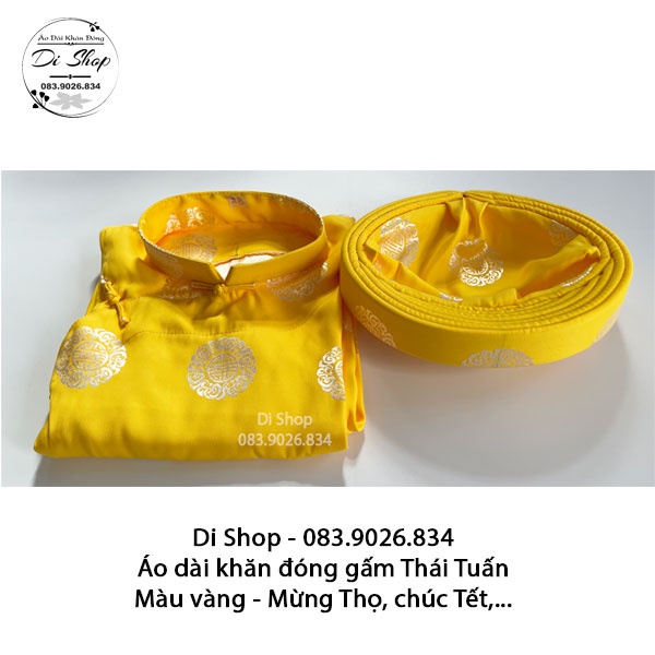Áo dài khăn đóng nam vải gấm Thái Tuấn - MÀU VÀNG