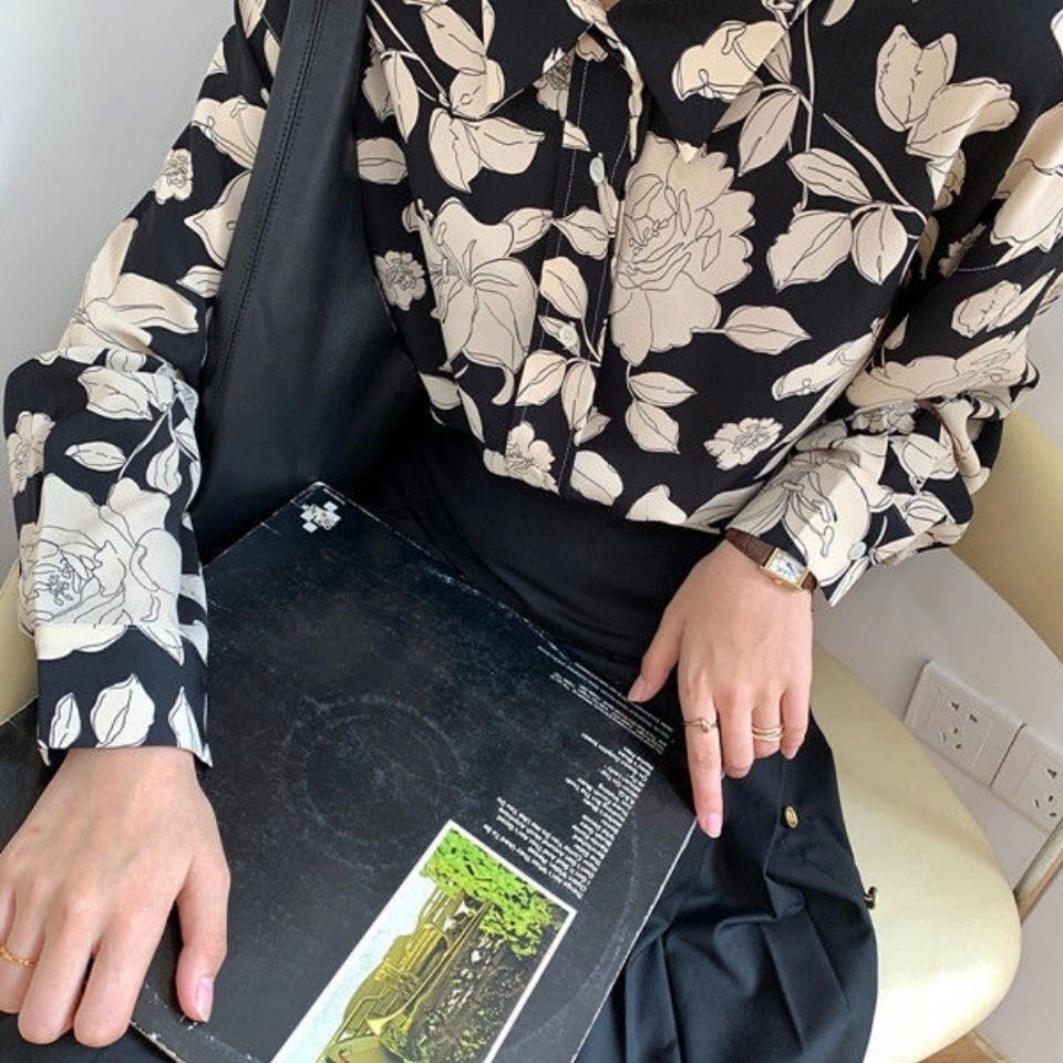 Ốp Áo Sơ Mi Chiffon Tay Dài Cài Nút In Họa Tiết Phong Cách Phương Tây Cổ Điển Thời Trang Xuân Thu Cho Nữ Long Sleeve Shirts