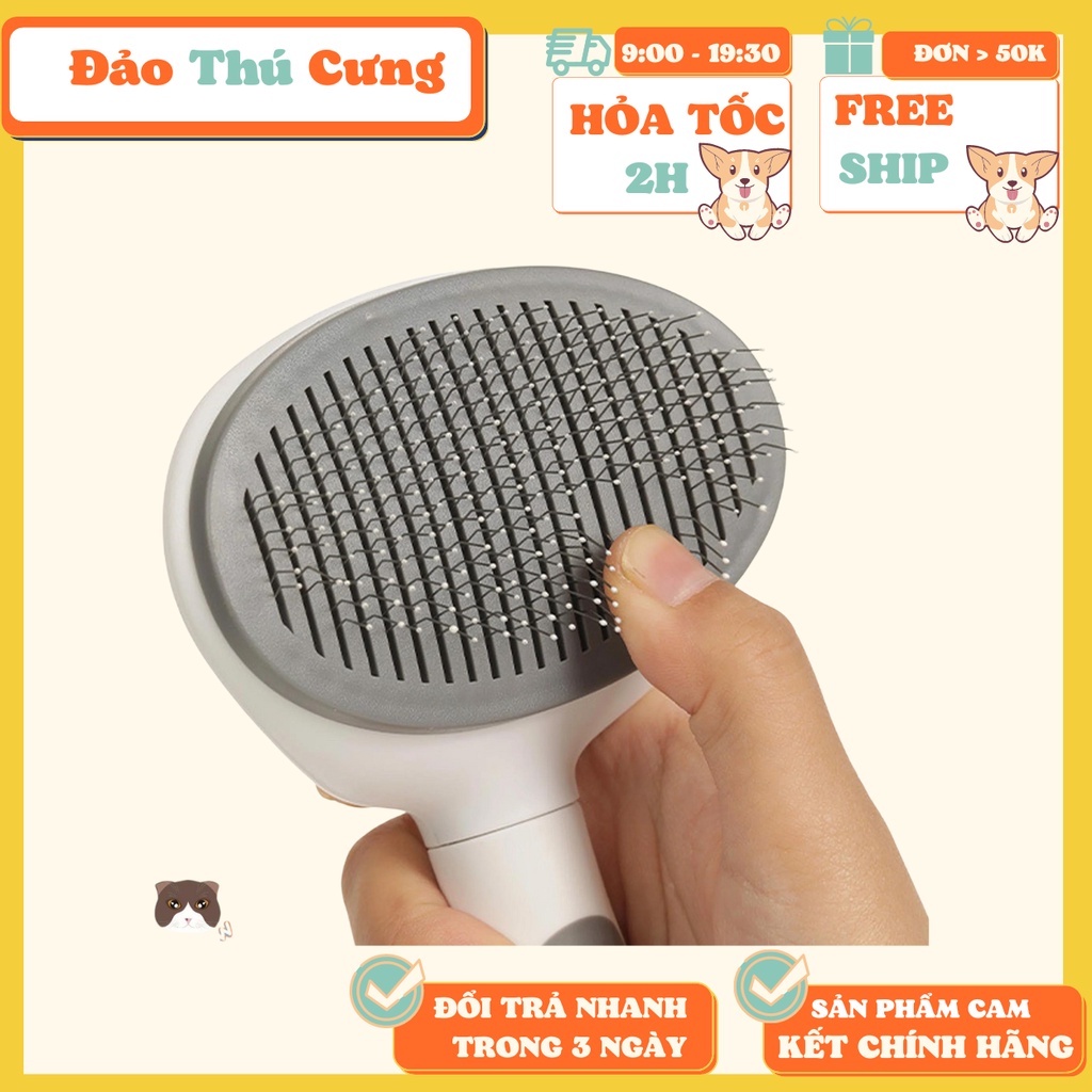 Lược chải lông chó mèo có nút bấm CHÍNH HÃNG CLEAN chải lông chó mèo sạch sẽ - Đảo Thú Cưng