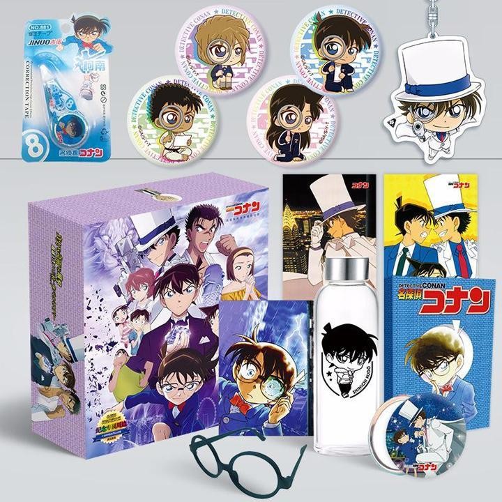 (200) Hộp quà tặng anime Conan to ảnh dán, vòng tay, ảnh thẻ, postcard